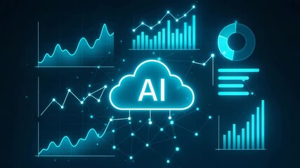 An abstract representation of AI technology, featuring data graphs, charts, and cloud computing elements in a modern digital style. - Powered by Adobe