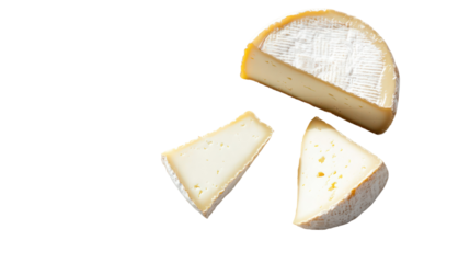 Wedge of brie cheese with two slices isolated on transparent background