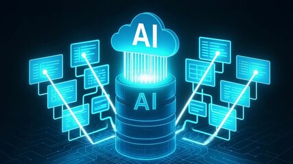 A futuristic representation of AI in cloud computing, showcasing a data storage system with glowing elements.