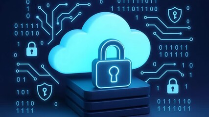 A visual representation of cloud security featuring a lock and binary code, illustrating digital protection concepts. - Powered by Adobe