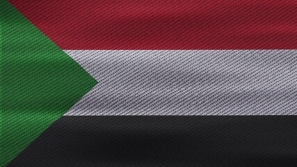Sudan National Flag Waving Animation: Realistic 3D Seamless Loop with Fabric Texture
