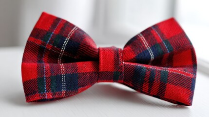 Red Plaid Bow Tie: Classic Tartan Design for Formal or Festive Occasions, Apparel Close-Up