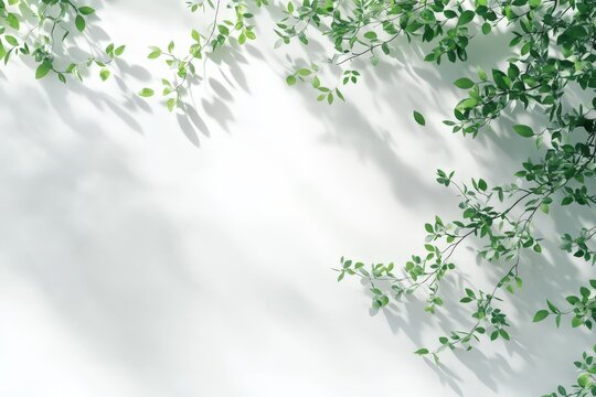 Fresh Green Leaves Casting Shadows on a Light Background for Design Use