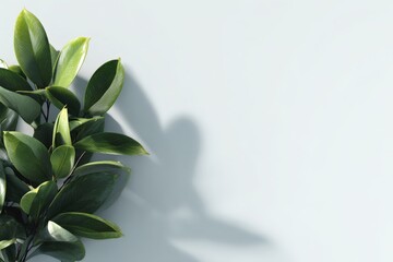 Fototapeta premium Fresh Green Leaves on Soft Gray Background for Natural Aesthetic