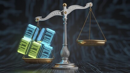 Algorithm bias in data weighing scales representing data imbalance and algorithmic injustice