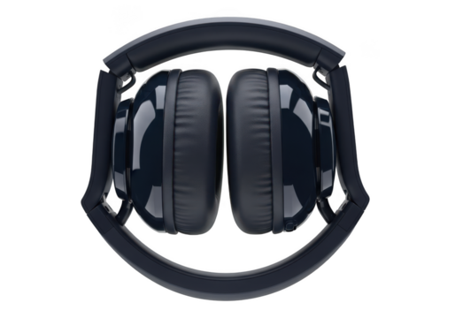 Black wireless headphones folded isolated on transparent background for listening music