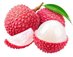  Single Lychee with Leaf and Half Slice &ndash; Detailed Exotic Fruit PNG Isolated