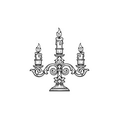 Elegant candelabra with three lit candles, a symbol of illumination and beauty.