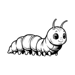 Cute cartoon caterpillar smiling with big eyes and antennae.