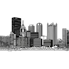 Fototapeta premium Pittsburgh Skyline Depiction - A Detailed Black and White Cityscape.