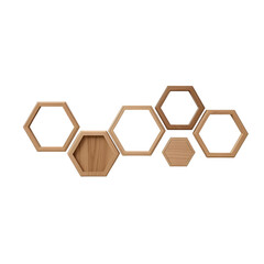 Contemporary hexagonal wooden shelves create a stylish and modern wall display