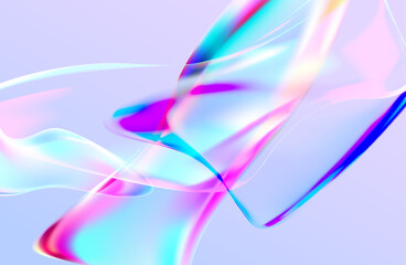 Abstract iridescent glass background. Liquid color shape with transparency and glow.