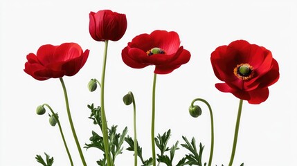 Obraz premium Vibrant Red Anemone Flowers in Elegant Arrangement on White Background