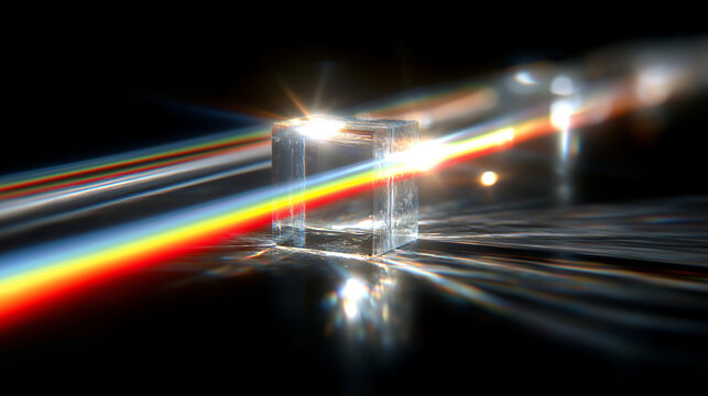 Prism of light beams representing digital information flow and data transmission in abstract colorful design concept, generated AI