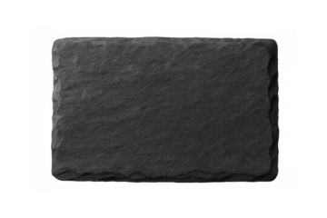 Empty black slate serving board providing a textured background over a transparent alpha layer