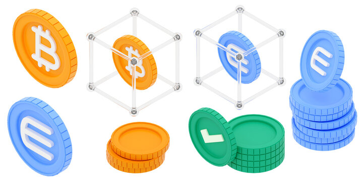 3D Crypto Coins Collection – Vol. 1 — Bitcoin, Enjin, and Digital Tokens in Modern Isometric Style for Fintech and Web3 Design, UI Design
