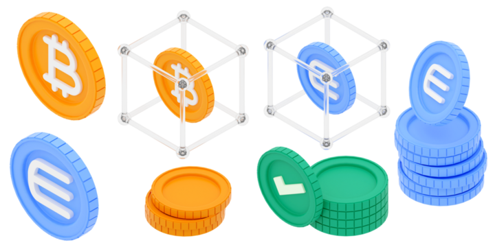 3D Crypto Coins Collection – Vol. 1 — Bitcoin, Enjin, and Digital Tokens in Modern Isometric Style for Fintech and Web3 Design, UI Design