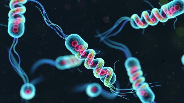 Detailed visualization of Treponema pallidum bacteria, the causative agent of syphilis