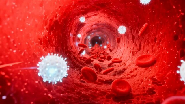 4K Cinematic Journey: Red and White Blood Cells Flowing Dynamically