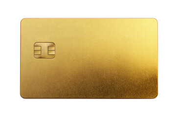 A gold colored credit card with a silver stripe. The card is rectangular in shape and has a gold color