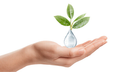 Water Drop with Sprout: Symbol of Life, Growth, and Conservation in Hand