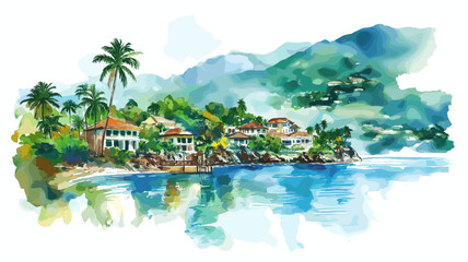 Montego Bay. Montego Bay hand drawn watercolor illustration