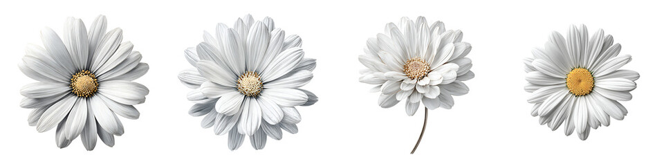 Isolated White Daisy Flowers Set on White Background