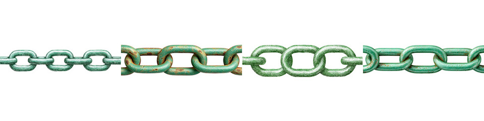 Obraz premium Broken Green Chain on White Background: Concept of Disconnection and Repair