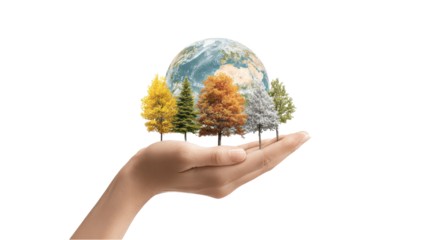 Hand Holding Earth with Trees: Environmental Conservation