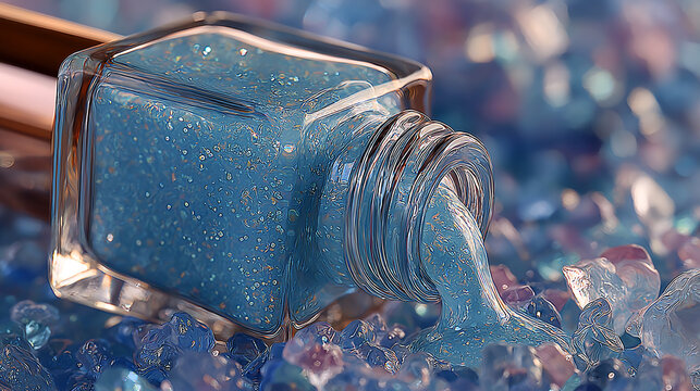 Soft pastel glowing nail polish bottle tipped over representing manicure products and beauty care concept, generated AI