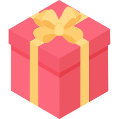 Isometric Pink Gift Box Tied With A Yellow Ribbon And Bow On A Transparent Background Celebrating A Special Occasion Or Holiday Celebration