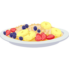 Pixel Art Oatmeal Bowl with Sliced Bananas Blueberries and Strawberries on a White Plate Simple Healthy Breakfast Dish