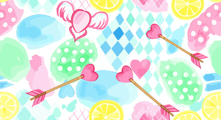 Abstract preppy background with watercolor pastels and whimsical elements for arts and crafts, design projects, and abstract watercolor templates