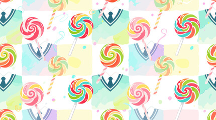 Watercolor preppy pattern with lollipops for whimsical backgrounds, bright pastel designs, abstract preppy designs, and website background