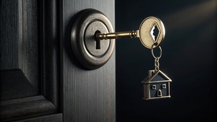 Obraz premium Key in a Door Lock Inside a Home, Symbolizing Security and Access