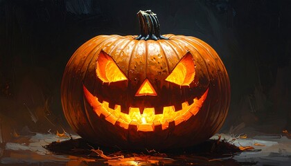 Obraz premium Spooky Halloween Jack-o-Lantern Glowing in the Dark.