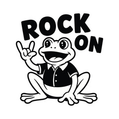 Cartoon frog wearing a shirt making rock on hand gesture with text vector.