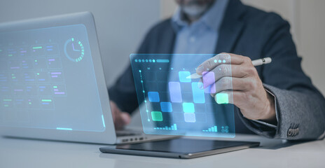 Future of Planning: A Business Professional Interacting with a Holographic Calendar