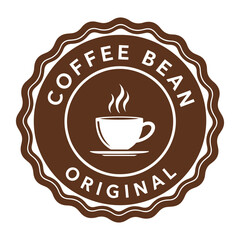 Vector illustration of a coffee bean original logo with a cup of coffee inside a seal design