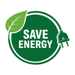 Vector illustration of a green save energy icon with a leaf and electrical plug symbol design © QuickDesign24
