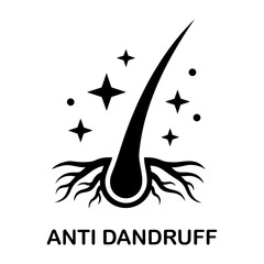 Vector illustration of a hair strand with roots and sparkling elements for anti dandruff concept