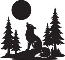 Fox and Moon Silhouette