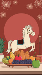 Festive Horse with Fruit Display