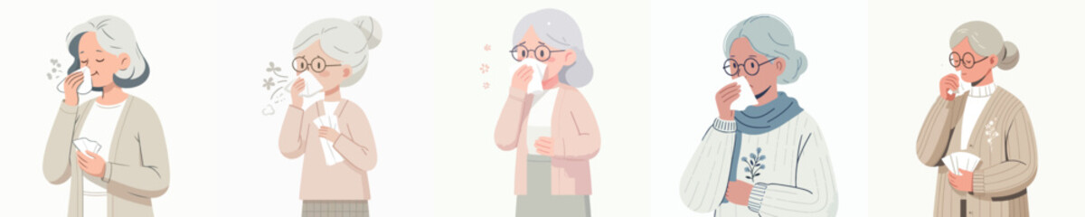 vector of half body a grandmother sneezing