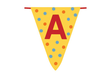 Yellow bunting flag decorating with letter a, celebrating a birthday party, event, or initial concept, transparent background