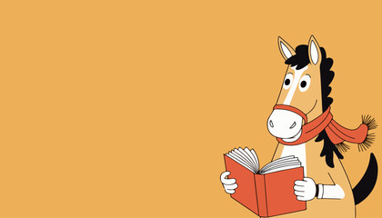 Cartoon Horse Reading a Book
