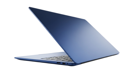 Sleek blue laptop isolated on transparent background, a portable device for work, study, and entertainment purposes