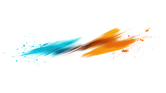 Vibrant Brush Strokes in Blue and Orange on Transparent Background
