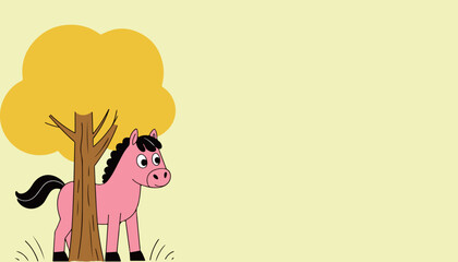 Cartoon Horse by a Tree