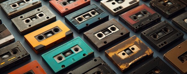 Vintage Cassette Tapes on Display in a Colorful Arrangement